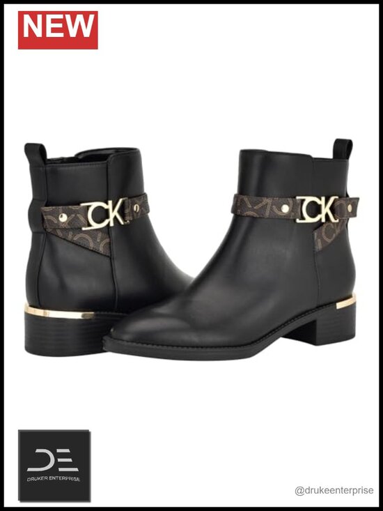 Shoes - Calvin Klein Dhara Women's Calf-High Faux Leather Block Heel Zip Boots